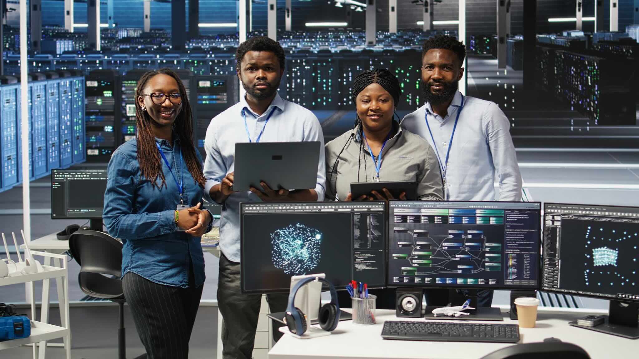 Team working together on AI technology